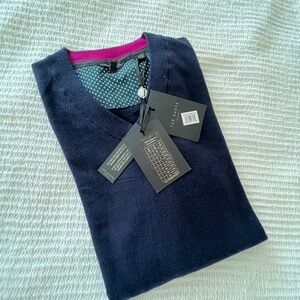Ted Baker Dark Blue V-Neck Sweater Cashmere, Wool & Silk Bkend